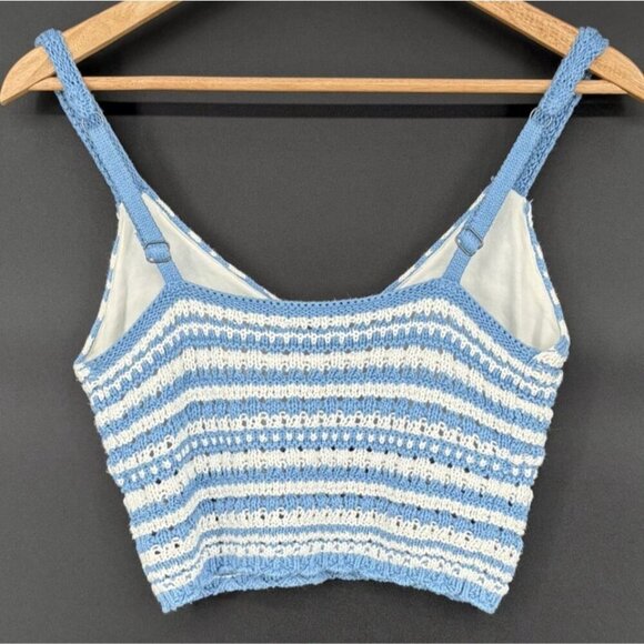 Hollister Women's Striped Crochet Knit Crop Top S Blue White Boho Festival Boho - Picture 4 of 10